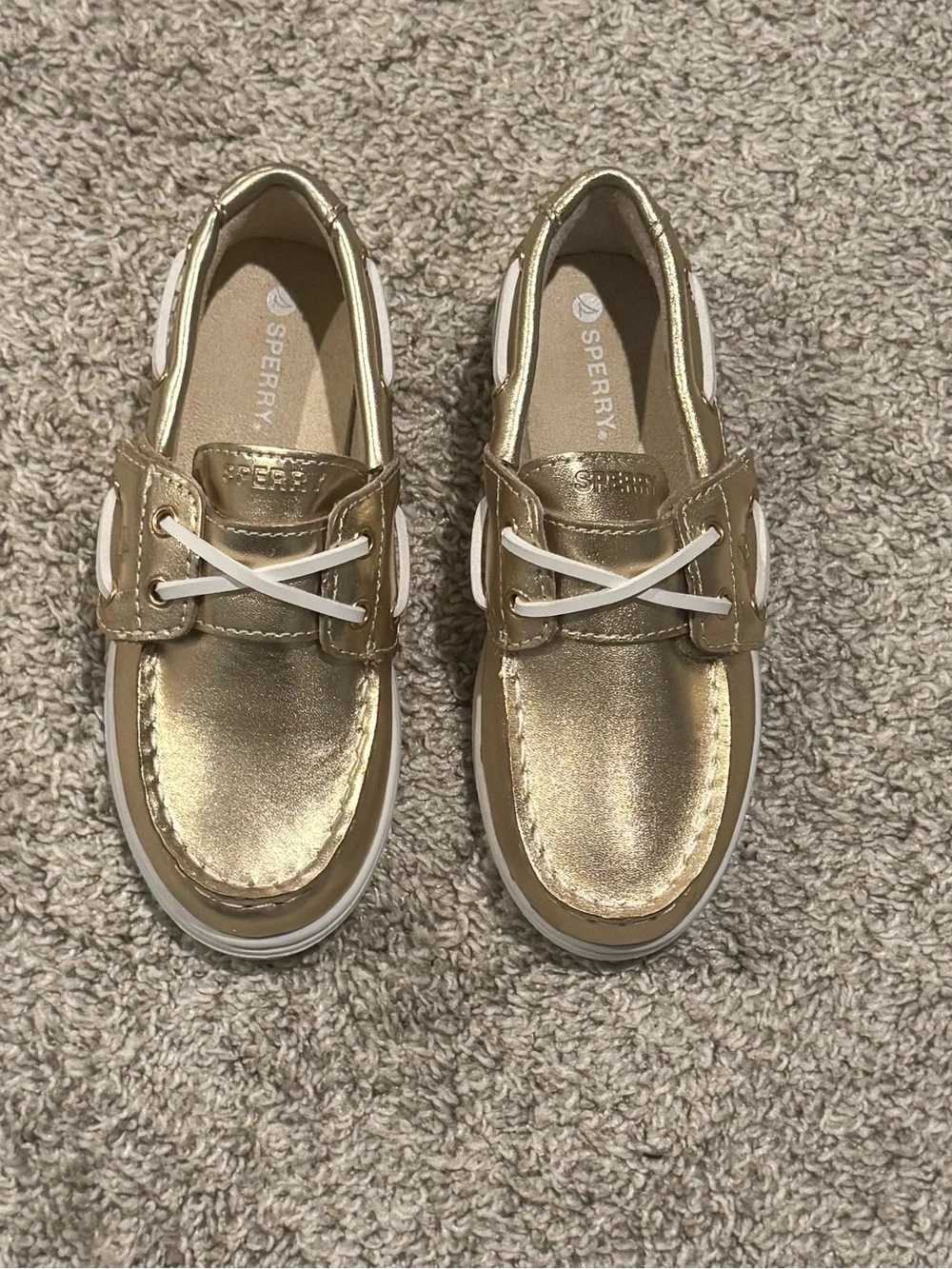 Sperry Kids Gold Metallic Boat Shoes Size 10 Slip On Loafer Sneaker Shiny